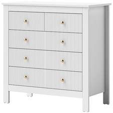HOMCOM Fluted Bedroom Chest of Drawers w/ 5 Drawers Gold Tone Handles White