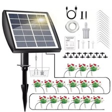 50FT Solar Automatic Drip Irrigation System Kit + Plant Watering Timer Set Lawn