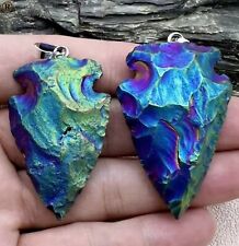 Fashion Titanium Plated Natural Stone Agate Arrowheads, Necklace/Pendant.