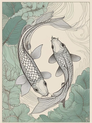 Koi fish line art continuous - fish,