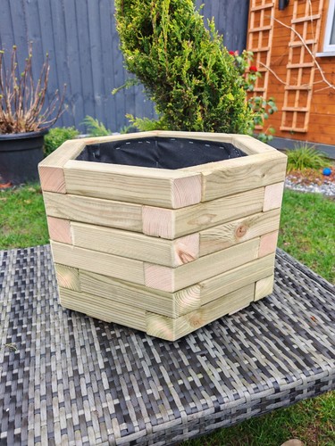 42cm hexagon wooden planter - 42cm,