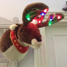 Large Christmas Singing Reindeer Moose Head Wall Hanging Soft Plush Stag Lights