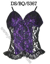 Ladies Gothic Medieval Black & Purple Satin & Lace Bodice Basque Size 10-14