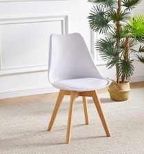 DINING CHAIRS SET OF 4 WHITE GREY KITCHEN TULIP CHAIRS WOODEN LEGS PADDED SEATS