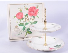 Vintage Christineholm Porcelain Rose 2 Tier Tray/Plate Cookies Hors D’oeuvres PO
