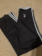 PLAYBOY Vintage Y2K Sz 8 Navy Baby Blue Striped Joggers Jog Bottoms Lounge Wear