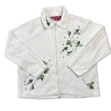 Holiday Lodge White Fleece Jacket Vintage Christmas Polar Womens Large