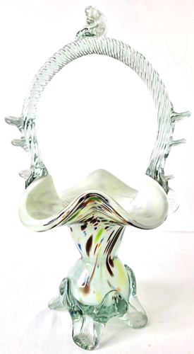 Vintage art glass basket - vintage,
