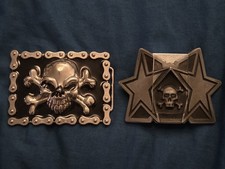 Skull & Bone, Cigarette Belt Buckle Lighter & Biker, Skull Chain Belt Buckle.