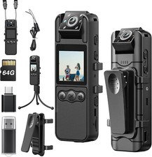Mini Body Camera 128GB with Rotation Lens, Tripod, 1080P Small Body Cam
