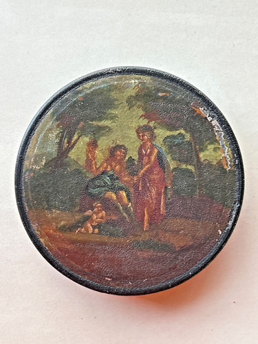 Antique paper mache snuff - mache, box