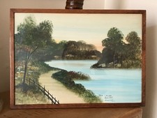 Vintage NAIVE FOLKART IRISH Framed Watercolour Painting The Lagan Belfast signed