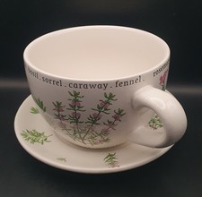 Oversized Ceramic Herb Decorated Tea Cup and Saucer Indoor Planter 12 cm Tall