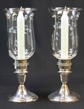Pair of Gorham Sterling HURRICANE LAMPS & GLOBES Colonial Pattern EUC (KMT)