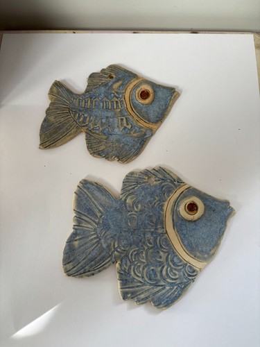 Two studio pottery fish - two,