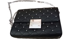 Carvela Quilted Bag Black Faux Leather Silver Studs Metal Chain