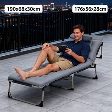 Folding SingleGuest Bed Sun Lounger Garden Chair Recliner Beach Camping with mat