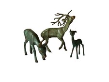 Vintage Cast Bronze Deer Family – Stag, Doe & Fawn Figurines – Mid-Century