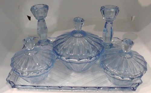 Blue glass dressing - dressing, table