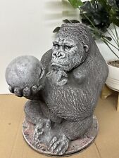 Gorilla With Skull Contemplating Stone Garden Statue