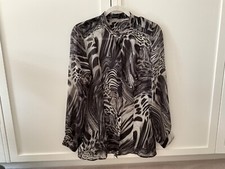 Pure Sheer silk black grey Animal Print Luisa Cerano Blouse UK 12 new
