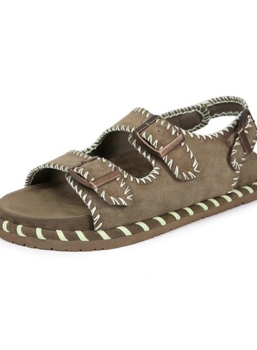 Brown suede sandals with two