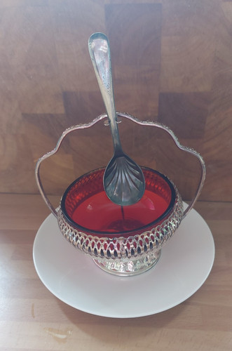 Red glass preserve bowl - red,