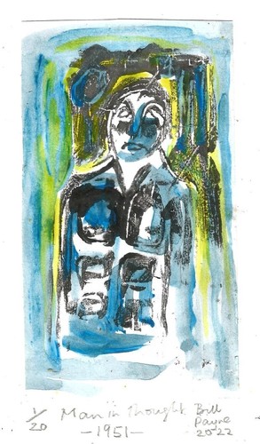 2022 linocut man - in, thought"