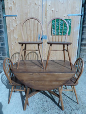 VINTAGE rustic 1960 Ercol drop leaf table and 4 chairs models 400 & table 377