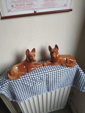 Pair German Shepard Figurines Lying Down Crossed Arms Unmarked Vintage