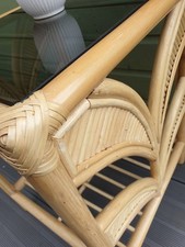 Vintage Boho palm tree cane Bamboo side coffee table Smoke glass top