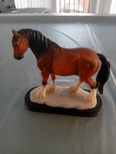 Ornament Figurine Horse Vintage On Wooden Plinth No Marking On Bottom