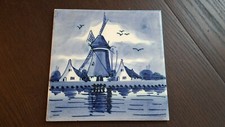 Vintage Delft-Style Dutch Ceramic Tile – Hand-Painted Holland Windmill Rare Art