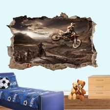 Motocross Race Jump Dirt Bike Wall Sticker 3D Art Poster Decal Mural Decor RI9