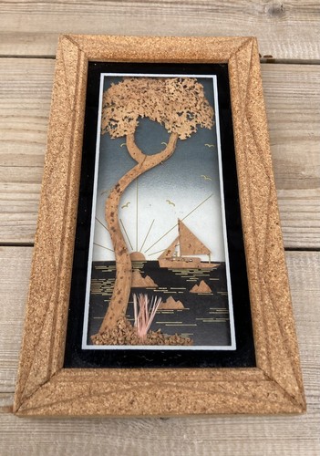Vintage carved cork picture - vintage,