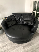 DFS very large black leather cuddle chair