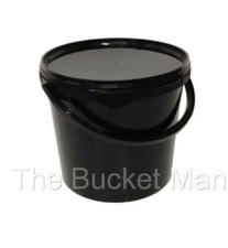 10 x 15 L Ltr Litre Black Plastic Bucket Containers with Lids & Plastic Handles