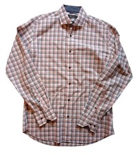 Jeff Banks Shirt Mens Medium Pink Grey Check Long Sleeved Cotton 44 Chest 