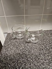 Set of 2 Extra Large Clear Glass Coffee Mugs Soup Mugs VGC