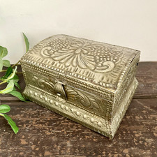 Vintage Alter Box Ornate Wood & Metal Hinged Lid Wicca Rune Box Herb Storage