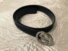 Gucci authentic black leather / signature canvas ladies' belt size 30-32