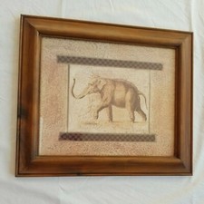 Framed Elephant & Lion Prints Framed Safari Animals Wooden Frame Pair 15 x 13" 