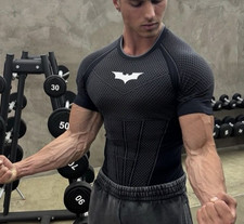 Youngla Superman T-Shirt Quick-Drying Breathable and Elastic Short-Sleeved Top