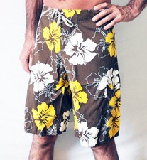 BROWN HAWAIIAN SURF BOARD SHORTS, "DOUBLE DUCK", SUMMER HOLIDAY SWIM-WEAR, new