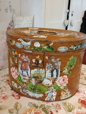 Vintage Antique Metal Hat Box - Good Condition - decoupage