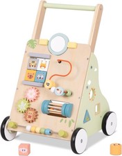 OOOK Baby Walker with Wheels, Wooden Baby Push Walker, Sit to Stand Walker for 