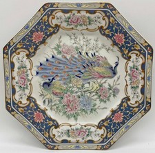 Octagonal Shape Peacock Design Leonardo Collection Plate Made in Japan 29cm
