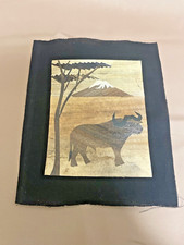 Original African Banana Leaf Artwork Marquetry Style Safari Buffalo Mountain