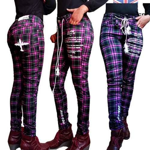 Plaid print denim jeans