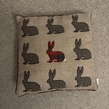 Tartan Hare Cushion Cotttagecore Nursery Festive Rustic Farmhouse Home Decor